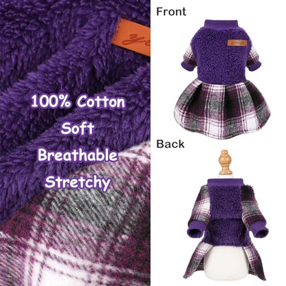 Dog Clothes for Small Dogs Girl Boy Dog Sweater Dress, Puppy Sweater Pet Clothes Shih Tzu Wedding Birthday Pink Plaid Dresses Holiday Festival Outfits (Purple, Small) - color: Purple, size: Small (Chest 15in )