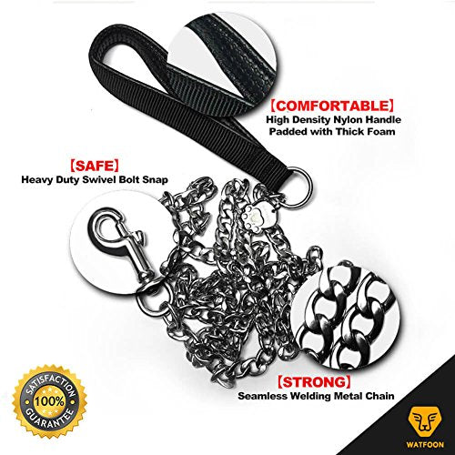 Premium Heavy Duty Extra Wide Links 13mm Dog Chain Leash, 6 Feet Faux Chrome Stainless Steel Cuban Link Chain Labor-Saving Spring Basic Leash for Medium Big Dogs Walking,Traffic Training Traveling