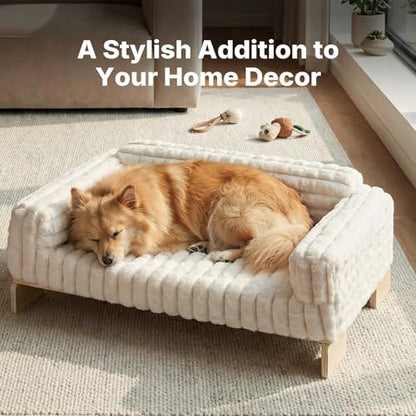 Veehoo Elevated Cat Bed Indoor, Wood Furniture Style Cat Couch Sofa with Removable Washable Cover, Cute & Fluffy Small Cats Bed Furniture for Home
