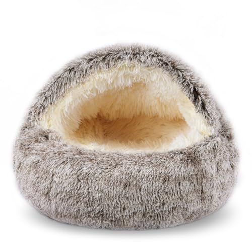 FORMYCATIE Cat Beds for Indoor Cats,Cat Cave for Puppy and Kitty,Calming Small Dog Bed for Small Dogs with Cover Cave,Cozy Warming Fluffy Washable Anti-Slip Pet Sleeping Bag (Khaki, 22 * 22inch) - color: khaki, size: 22*22inch