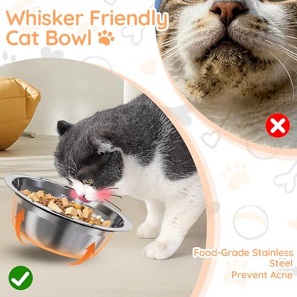 Adjustable Elevated Cat Bowls with Stand, 3 Height Raised Food & Water Bowl Set for Indoor Cats, 4 Stainless Steel Tilted Pet Dishes for Small Dogs, Non-Slip Feeding Station with Anti-Spill Design - size: 4 cat bowls