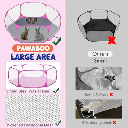 Pawaboo Small Animals Playpen with Pad, Waterproof Small Pet Cage Tent with Reusable Pad, Portable Outdoor Yard Fence for Chick/Kitten/Puppy/Guinea Pig/Rabbits/Chinchillas, Pink + Gray - color: Pink + Gray