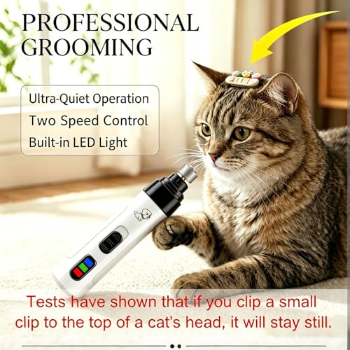 Upgraded Dog Nail Grinder Quiet, Professional Cat & Dog Nail Trimmers, 2-Speed Silent Pet Nail Grinder and Painless Paws Grooming, Suitable for Small Medium Pets (2 Replacement Head)