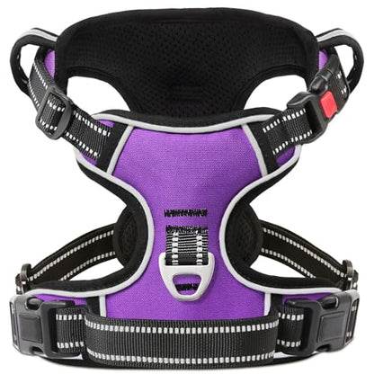 Dog Harness Small Sized, No Pull with Neck Lockable Snap,No Choke Front Clip Dog Reflective Harness,Adjustable Metal Rings 3 Buckles,Easy Control Handle for Small Dogs Purple S - color: Lock Purple, size: Small (Pack of 1)