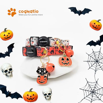 2 Pack Breakaway cat Collars with Bell,Safety Quick Release Pendant Cute Kitten Collar,Adjustable 20-30cm (Halloween2, 20-30cm) - color: Halloween2