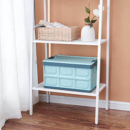 Blue Folding Plastic Stackable Utility Crates 2-Pack, Collapsible Storage Bins with Lids 30L, Durable Containers for Home & Garage Organization - color: Blue