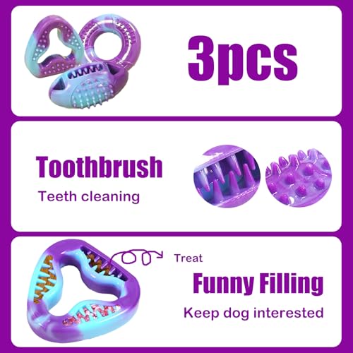 3 Pack TPR Rubber Chew Toys for Puppy, Small Dog & Senior Dog | Stuffable, Freezable Interactive Dog Toys for Treat Dispensing | Soothing Teething, Anxiety Relief & Dental Cleaning