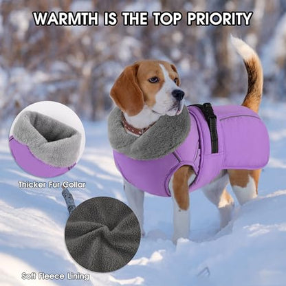 Dog Coat Small, Windproof Dog Jacket with Warm Fleece Lining, Thickened Collar Dogs Winter Coat, Adjustable Reflective Pet Coats for Cold Weather (Purple, Small) - color: Purple, size: Small