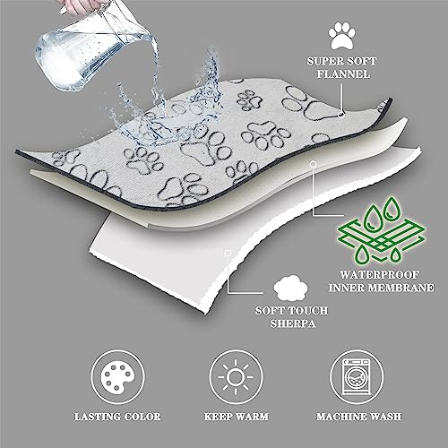 Qeils Dog & Cat Blankets - Waterproof Washable - Sherpa, Plus Plush Reversible, 25"X30", Grey Paw Print - color: Grey Paw Cut, size: 25"x30"