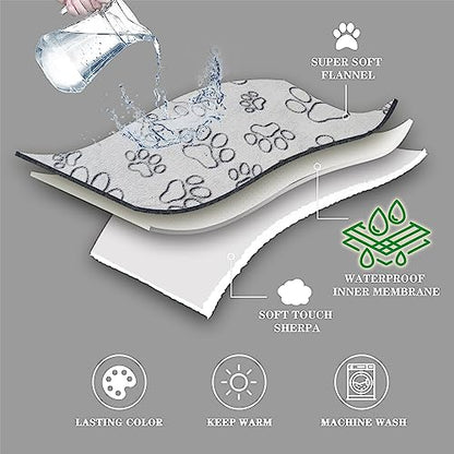 Qeils Dog & Cat Blankets - Waterproof Washable - Sherpa, Plus Plush Reversible, 25"X30", Grey Paw Print - color: Grey Paw Cut, size: 25"x30"