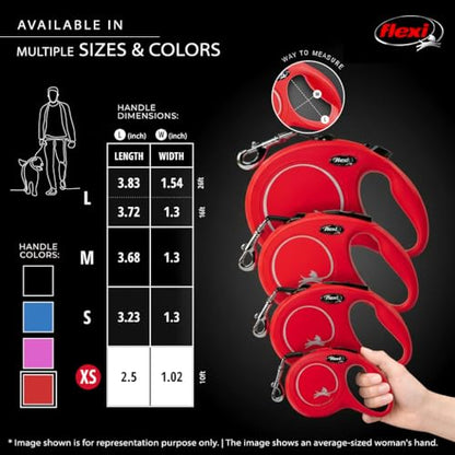 FLEXI® Classic XS Tape Retractable Dog Leash (Red)-10 ft for Extra Small, Tiny Dogs up to 26 lbs| Ultra Compact Pocket-Size, 3-Finger Grip, German Quality| Tangle-Free, One-Hand Brake, Pause & Lock - color: Red, size: X-Small - 10 Feet (Tape)