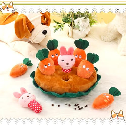Skylety 7 Pcs Interactive Dog Toys Set, Snuffle Mat for Dogs, Treat Hiding Puzzle and Squeaky Plush, Carrot Bunny Dog Toys for Small Medium Dogs, Training and Boredom Relief Plaything - style: Carrot Bunny