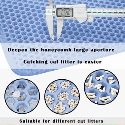 HCY&WLD Cat Litter Mat, Honeycomb Double Layer Cat Litter Trapping Mat, Waterproof Urine Proof Non-Slip, Scatter Control, Less Waste, Easier to Clean (Blue, 35" X 24") - color: Blue