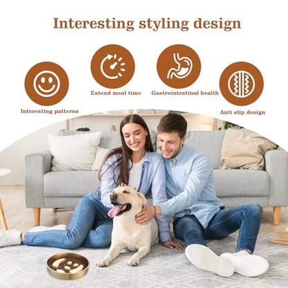 Golden Stainless Steel Slow Feeder Dog Bowls – Non-Slip Metal Dog Bowl for Large & Medium Breeds, Puppy Puzzle Feeder – 2 Cup Capacity for Small to Big Pets – Durable Slow Feed Dog & Cat Food Dish - color: Face-Golden