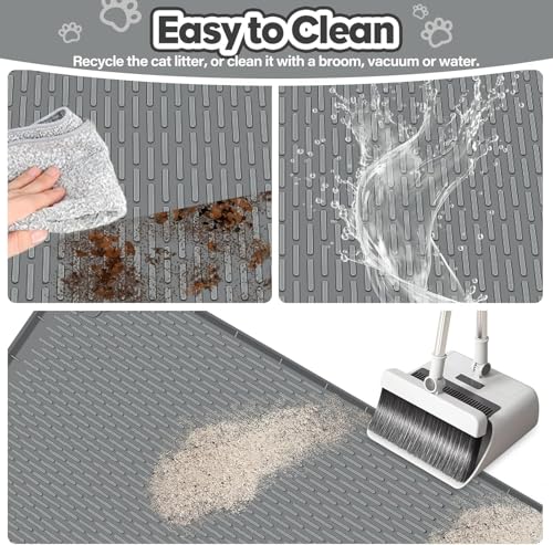 Kalolary Cat Litter Box Mats, Large 34" x 22" Silicone Cat Mat, Easy to Clean Kitty Litter Trapping Mat, Soft on Kitty Paws, Waterproof, Urine-Proof Kittys Litter Mats for Floor, Dark Grey - color: Dark Grey: 86 x 56cm