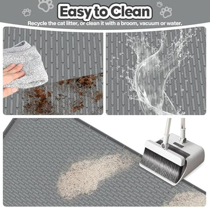 Kalolary Cat Litter Box Mats, Large 34" x 22" Silicone Cat Mat, Easy to Clean Kitty Litter Trapping Mat, Soft on Kitty Paws, Waterproof, Urine-Proof Kittys Litter Mats for Floor, Dark Grey - color: Dark Grey: 86 x 56cm