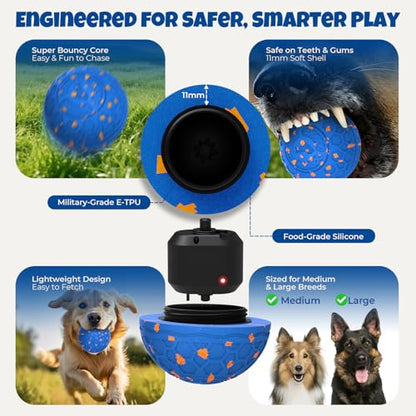 Fsitego Smart Interactive Dog Toy Ball – Automatic Moving, Bouncing & Rolling, 3 Modes, Chew-Proof E-TPU Shell, Waterproof, Rechargeable, for Medium and Large Dogs, Light Blue