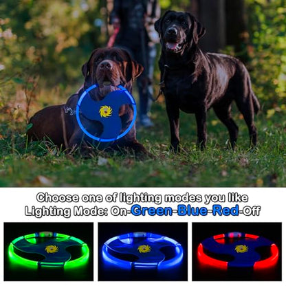 Dog Flying Disc Flyer Dog Toys, Glow in The Dark Nylon Dog Toy with 3 Light Models, Floating Dog Ring Toys for Physical Exercise, Pet Training Throwing Playing - color: Blue-2