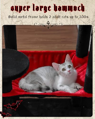MUTTROS Gothic Cat Tree with Super Large Hammock, 56.3" Black Cat Tower with Coffin Bed, Cat Condo, Sisal Scratching Posts & Top Perch, Multi-Level Goth Cat Tree, Halloween, Black - color: Gothic Black, size: 56.3in