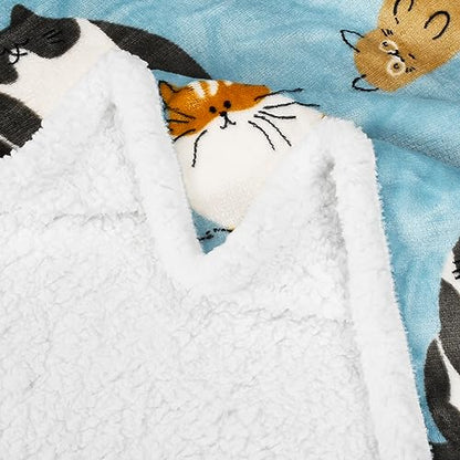 Catalonia Cat Print Sherpa Fleece Throw Blanket, Soft Mink Plush Couch Blanket, Fuzzy Fluffy Comfy Warm Throws, Comfort Caring Gift, 50x60 inches, Baby Blue - color: Cat Blue, size: 50"x60"