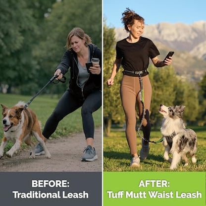 Tuff Mutt Hands Free Dog Leash for Walking Running Hiking, Waist Leash with Bungee, Adjustable Belt, Reflective Double Handle Design for Large Medium Dogs - color: Purple
