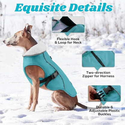 EMUST Dog Coat Winter, Waterproof Pet Snow Jacket for Winter, Adjustable Small/Medium/Large Dog Coat, Turquoise, L - color: Turquoise, size: Large