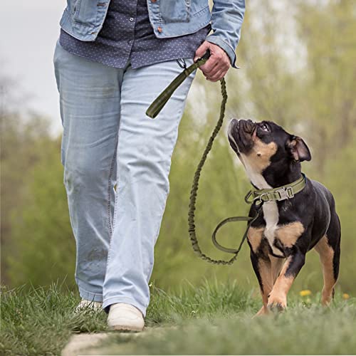 Heavy Duty Tactical Dog Collar and Leash Set, Military Training Nylon Reflective Collar with Handle Metal Buckle for Medium Large Dogs, Green, XL (1 Patch Included) - color: Reflective Collar Green Set, size: XL