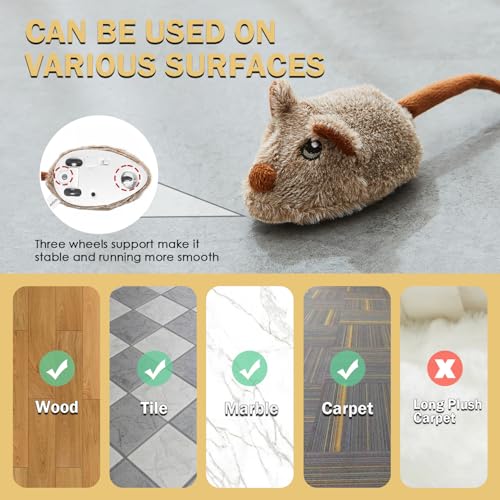 Cat Toys Squeaky Rechargeable Moving Mouse with Dynamic Magic Tail, Automatic Self Play Mouse Interactive Cat Toy for Indoor Cats, Kitten's Electric Multi-Mode Activated Mouse Toy (Brown) - color: Sienna Brown