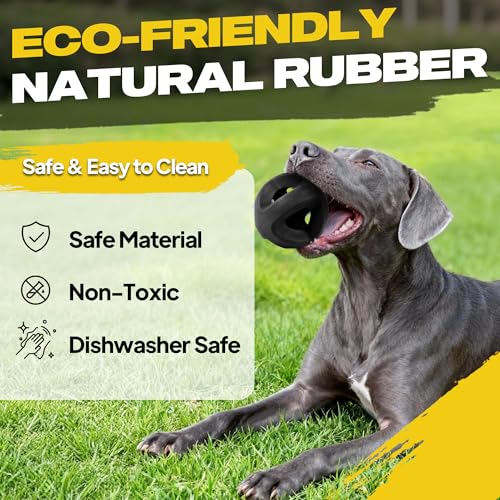 Fida Natural Rubber Dog Balls for Aggressive Chewers, Durable Dog Chew Toys for Large Dogs, Interactive Fetch & Tug of War Toys for Medium Large Breed Non-Toxic Dish Washable,4.5 * 4.5" - color: Jet Black