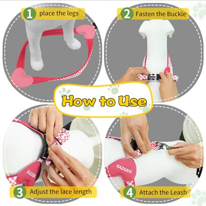 Kazazoo No Pull Small Dog Harness and Leash Set, Adjustable Puppy Soft Vest Harness with Breathable Mesh Padded, Reflective Lightweight Harness with Buckle for Extra Small Medium Dogs, Pink Plaid XS - color: Pink Plaid, size: XS