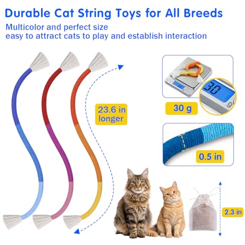 Retro Shaw Cat Toys Chew Ropes, 3Pcs, Kitten Toys for Indoor Cats with Refillable Natural Catnip, Safe Teeth Cleaning Chew Toys, Interactive Cat Nip String Kitty Toys (23.6 Inches) - size: 23.6 in