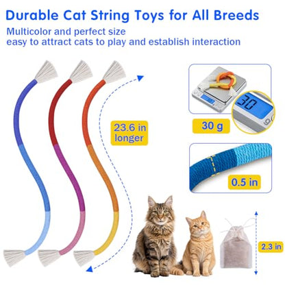 Retro Shaw Cat Toys Chew Ropes, 3Pcs, Kitten Toys for Indoor Cats with Refillable Natural Catnip, Safe Teeth Cleaning Chew Toys, Interactive Cat Nip String Kitty Toys (23.6 Inches) - size: 23.6 in