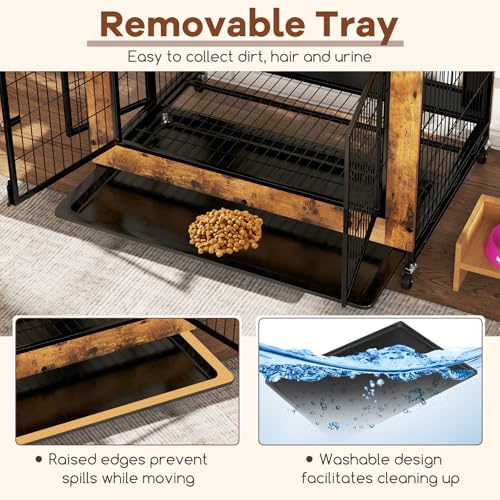 PETSITE Portable Dog Crate Furniture, 38 Inch Wooden Dog Kennel Side Table with Flip-up Top, 3 Lockable Doors and Removable Tray, Ideal for Small to Medium Dogs (Rustic Brown) - color: Rustic Brown