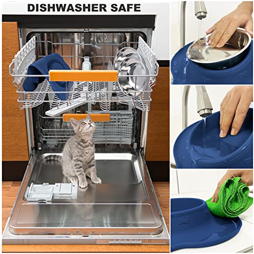 Dog Food Bowls Stainless Steel Dog Food & Water Bowl Set with No Spill No Slip Silicone Mat, Dog Dishes for Small Medium Size Dogs Pet Cat Puppy Food Feeding Bowls, Blue, 24oz, 3 Cup - color: BLUE, size: 3 Cup/27 oz each