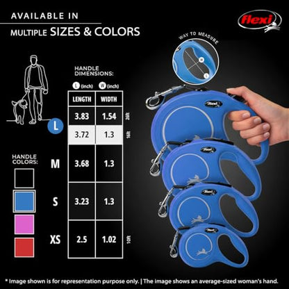 FLEXI New Classic Tape Retractable Dog Leash for Large Dogs Upto 110 lbs. – 16 ft., Blue | Tangle Free Pet Walking Leash with One-Handed Brake, Pause, Lock|German Quality Product - color: Blue, size: Large - 16 Feet (Tape)