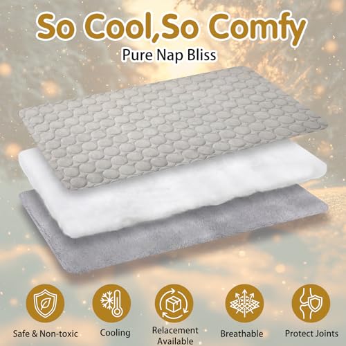 Novabright Dog Cooling Mat 35 x 23 Inches, Double-Sided Soft Pet Bed Mat, Dog Crate Pad, Summer Portable Cooling Blanket, All Season Use Machine Washable, for Dogs Cats Outdoor Indoor, Grey