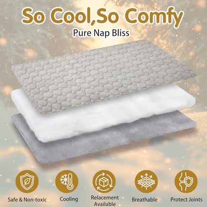 Novabright Dog Cooling Mat 35 x 23 Inches, Double-Sided Soft Pet Bed Mat, Dog Crate Pad, Summer Portable Cooling Blanket, All Season Use Machine Washable, for Dogs Cats Outdoor Indoor, Grey