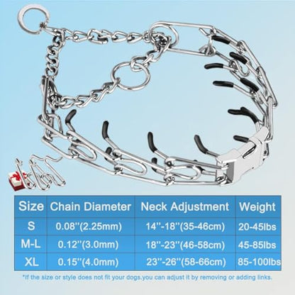 Prong Collar for Dogs, Adjustable Size Dog Training Collar Dog Pinch Collar with Quick Release Buckle for Small Medium Large Dogs(Packed with Two Extra Links) - size: X-L (23-26" Neck, 4.0mm)
