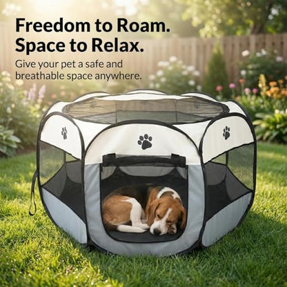 Bee Neat Indoor Pet Playpen 34 x 24 for Small Animals – Foldable, Breathable & Secure Exercise Pen for Rabbits, Guinea Pigs, Cats, Puppies & Small Dogs - style: Medium