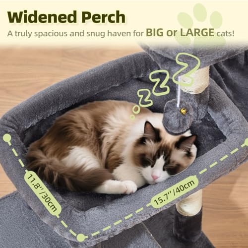 Taoqimiao MS043G Cat Tree, 32.2-Inch Cat Tower for Indoors Cats, Cat Condo with Large Cat Perch, Spacious Cat Cave, Scratching Posts for Small and Medium Cats, Smoky Gray - color: Smoky Gray