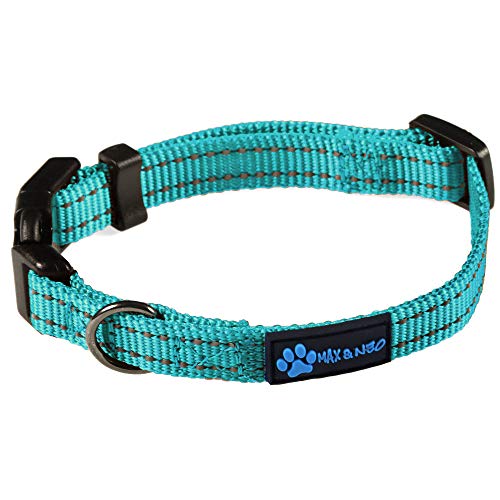 Max and Neo NEO Nylon Buckle Reflective Dog Collar - We Donate a Collar to a Dog Rescue for Every Collar Sold (X-Small, Teal) - color: Teal, size: Extra Small