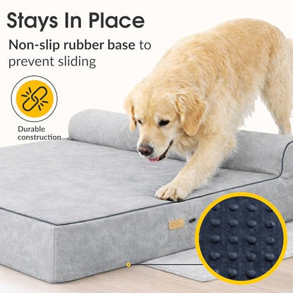 KOPEKS Orthopedic Memory Foam Dog Bed 7" Inch Thick Extra Large Dog Bed With Pillow Grey 50"x34"x10" Includes Waterproof Liner & Durable Removable Cover With Smart Design - color: Grey