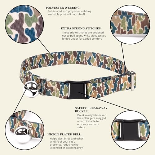 Country Brook Petz - Creekbottom Camo Cat Collar - Camouflage Collection Featuring Rugged Designs - color: Creekbottom Camo
