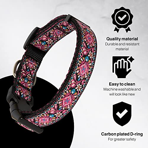 Dog Collar for Small Medium & Large Dogs - Woven Pattern on Long Lasting, Adjustable and Strong Puppy Quick Release Buckle, Quality Pink Collar – Get It Now! - color: Pink, size: Small