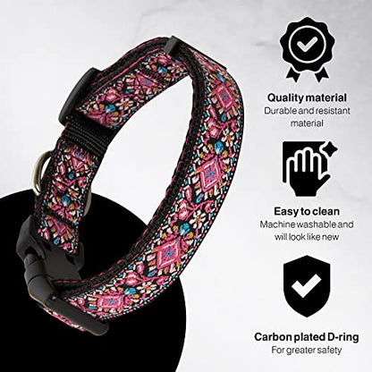Dog Collar for Small Medium & Large Dogs - Woven Pattern on Long Lasting, Adjustable and Strong Puppy Quick Release Buckle, Quality Pink Collar – Get It Now! - color: Pink, size: Small