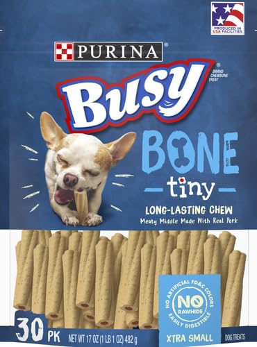 Purina Busy Bone Adult Toy Breed Dog Chew Bone Treats, Tiny - 30 ct. Pouch - size: 30 Count (Pack of 4)