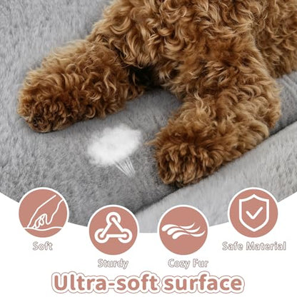 Dog Crate Bed Washable, Plush Anti-Slip Kennel Pad with Soft Flat Cushioning, Home Crate Use, Travel, and Training in Metal or Plastic Dog Cages, 24 x 18 Inch, Grey - color: Grey, size: 24.0"L x 18.0"W x 1.5"Th