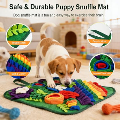 Snuffle Mat for Dogs Cats, Pet Treats Feeding Mat, 17.7x17.7inch for Small/Medium, Interactive Dog Puzzle Toys, Felt Wool Dog Sniff Mats for Slow Feed, Encourages Natural Foraging Skills