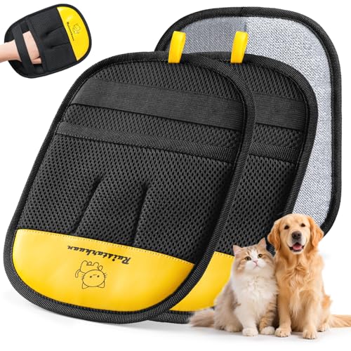 Pet Hair Removal Glove，2026 Newly Upgraded Reusable Magic Brush Pet Hair Remover Glove for Cats & Dogs，Pet Hair Remover Tool for Couch,Curtain, Clothing, Carpet, Car Seat (2Pcs) - color: Black Yellow-2Pcs