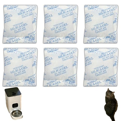 xcivi 6 Pack Pet Food Desiccant Bags for Voluas Automatic Cat Dog Pet Food Feeders Model VL001, VL002, VL003, VL004; Moisture-Proof Bag Desiccant Keep Pets Foods Dry and Fresh
